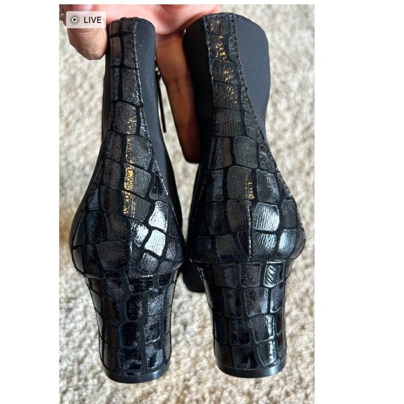 Donald J Pliner Black Jax Fabric Faux Croc Backing Ankle Bootie Block Heel SZ 9 - Picture 6 of 9